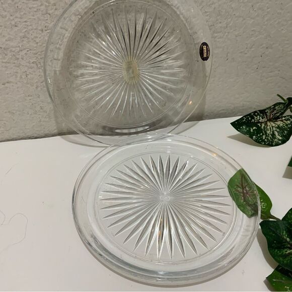 New Crystal 8 1/2" Platter  Starburst Pattern - Made in USA 24% Lead Set of 2 G3 - Picture 5 of 6